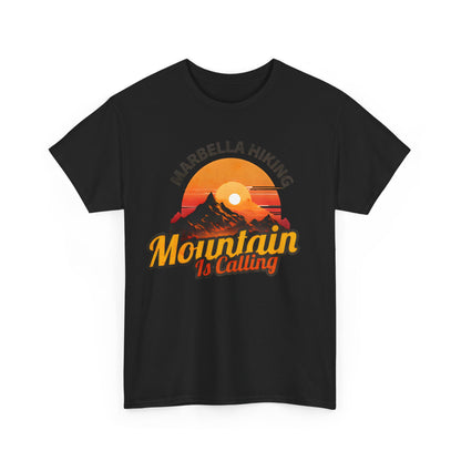 Marbella Hiking Club Unisex Graphic T-Shirt in classic black, showcasing a captivating mountain graphic, tailored for adventurous spirits.