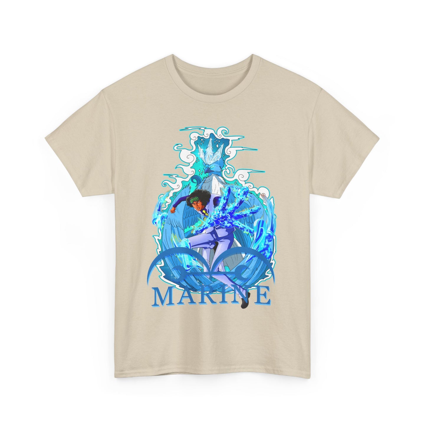 Luxurious cream-coloured T-shirt featuring a captivating marine anime image, an exquisite choice for those who appreciate unique artistic flair.
