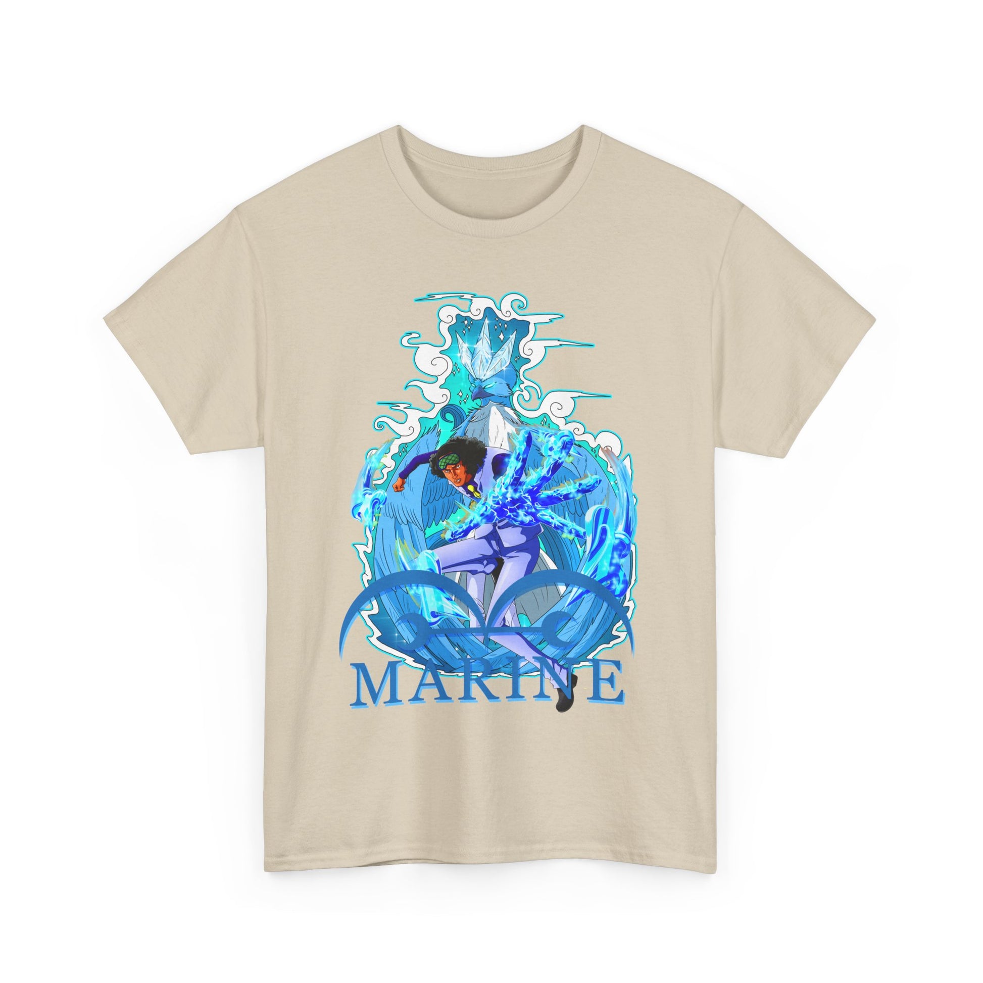 Luxurious cream-coloured T-shirt featuring a captivating marine anime image, an exquisite choice for those who appreciate unique artistic flair.