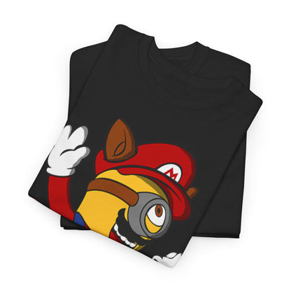 Super Minionworld Unisex Men´s Women´s Graphic T Shirt Tee depicted in a stacked view with a charming Minion in Mario attire, a perfect choice for casual wear enthusiasts. T Shirt, Funny, Minions.