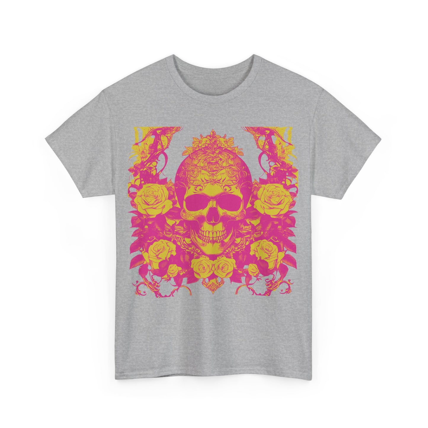 Skulls and Roses Cotton Tee, Unisex Graphic Shirt, 7 color choice