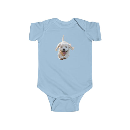 Elegant Puppy Bodysuit in light blue, featuring a playful puppy design, perfect for your infant's stylish wardrobe.