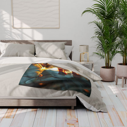 Chic Decorative and Warm Halloween Pennywise IT Arctic Fleece Blanket adorned on a neatly made bed, enhancing the atmosphere of a refined Halloween setting.