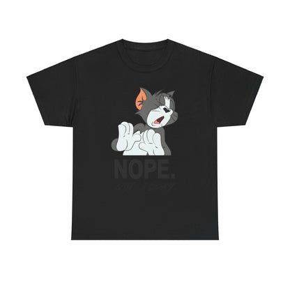 Tom & Jerry Unisex Graphic Tee featuring a playful ‘NOPE’ cat print in black, ideal for casual elegance and comfort.