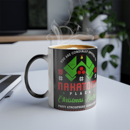 Nakatomi Plaza Christmas Invite 1988 Colour Morphing Mug showcasing festive design with vibrant details; perfect for Die Hard enthusiasts.
