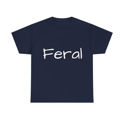 Feral Graphic Unisex T-Shirt in navy featuring playful artistic typography, designed for comfort and self-expression. Elevate your wardrobe with this luxurious and inclusive style.