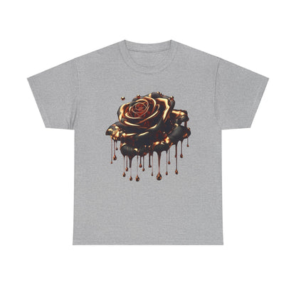 Close-Up Abstract Rose Unisex Cotton Tee Graphic T Shirt in classy grey, highlighting a stunning rose graphic with flowing molten accents, perfect for a trendy wardrobe.