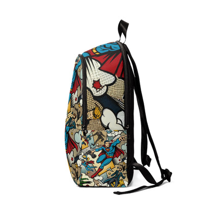 Close-up of the intricate comic strip design on the Pop Art Inspired Mystic Geometry Fusion Backpack by Dazzling Dreams Studio, exemplifying modern artistic flair.