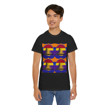 Delightful Paddle Board T-Shirt by Dazzling Dreams Studio showcasing breathtaking paddleboarding graphic, perfect for nature lovers.