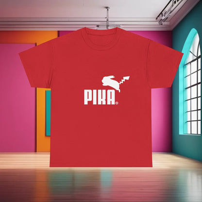 Stylish red graphic t-shirt with Pokemon character Puma logo, expertly crafted from high-quality cotton for a luxurious streetwear experience.
