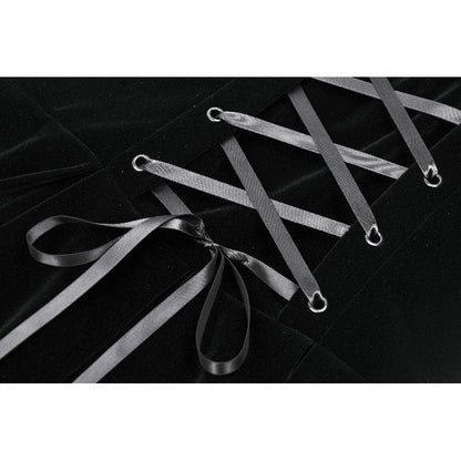 Stylish flat lay of the Dark In Love Lux Black Velvet Maxi Dress surrounded by gothic accessories, perfect for dark elegance enthusiasts.