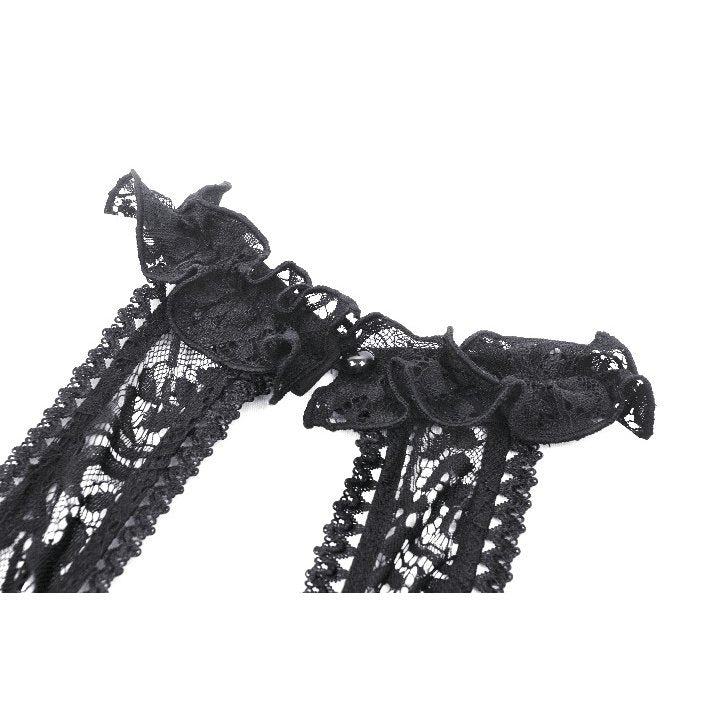 Stylish cold-shoulder design of the Dark in Love Gothic Vine Lace Tail Dress showcasing a blend of elegance and allure, ideal for special occasions.