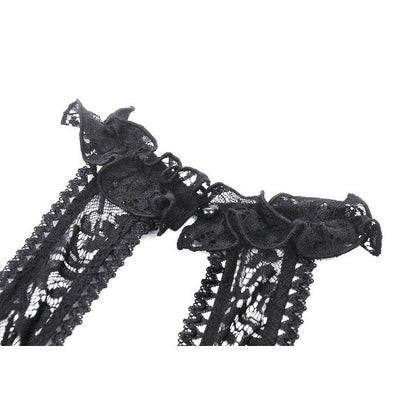 Stylish cold-shoulder design of the Dark in Love Gothic Vine Lace Tail Dress showcasing a blend of elegance and allure, ideal for special occasions.