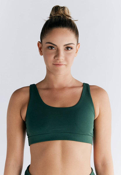 Chic detail of the wide elastic underband of the eco-friendly bralette, offering secure fit and subtle lift.