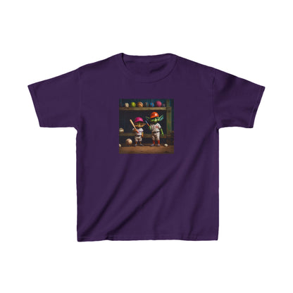 Kids Cute Alien Heavy Cotton T-Shirt in elegant purple featuring fun alien illustrations, tailored for the modern young explorer.