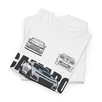 Luxury mens Camaro ZL1 T-shirt showcasing a stylish design with artistic car graphics, perfect for automotive enthusiasts.
