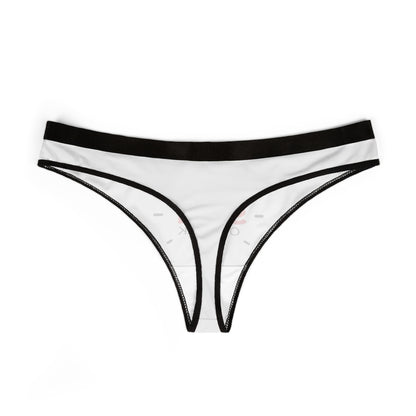 Elegant women's thong in white with black trim, representing a cheeky and playful design, ideal for romantic occasions.