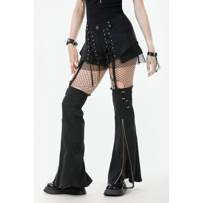 Fashion-forward outfit pairing Dark In Love High-Waisted Lace-Up Goth Trousers with chunky boots and witchy accessories, ideal for a festival or night out.