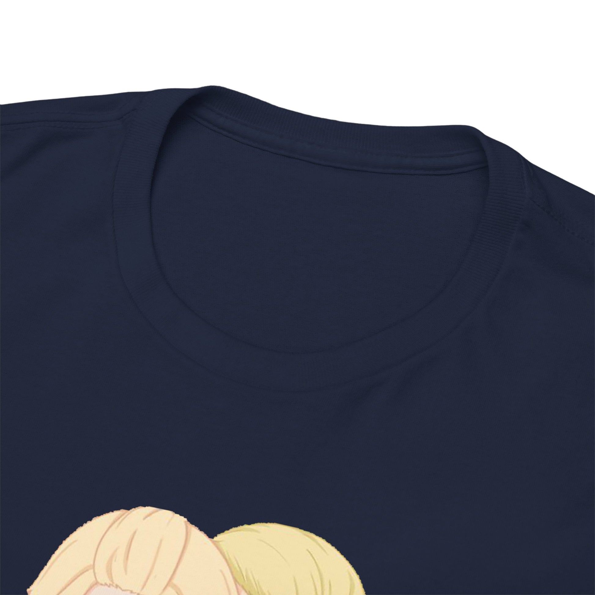 Close-up of the neckline of a Tokyo Revengers anime t-shirt, showcasing soft fabric and meticulous stitching, designed for comfort and luxury in casual wear.