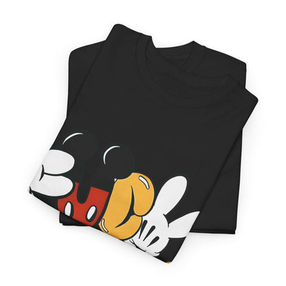 Folded Mickey's Rebellion F**K Graphic T-Shirt displaying its unique design with Mickey Mouse inspired elements, crafted for discerning streetwear enthusiasts.