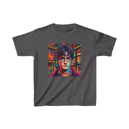 Kids Harry Potter Heavy Cotton Tee in charcoal featuring vibrant graphic design of a young wizard, embodying comfort and style for little fans.