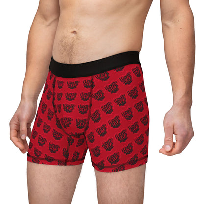 Luxury Valentine's Naughty Cheeky Men's Boxer Briefs on a model, showcasing the humorous design ideal for birthdays and anniversaries.