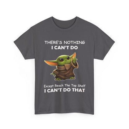 Front view showcasing the luxurious Grogu, The Child, Baby Yoda Mandalorian humorous graphic tee shirt featuring playful text and a detailed illustration of Grogu.