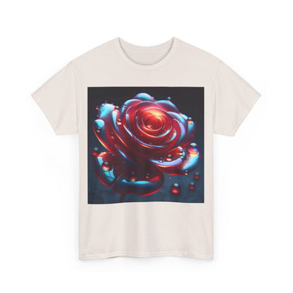Ethereal Rose Unisex Graphic T-Shirt presented in a light hue, featuring a captivating close-up of a stylized rose design.