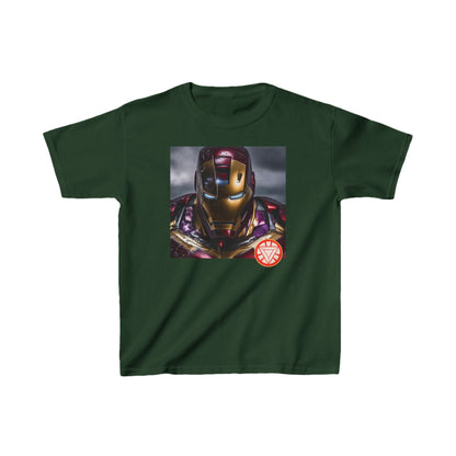 Kids Heavy Cotton Iron Man T-Shirt featuring a vibrant Hulk graphic, available in an elegant green colour, perfect for young superhero enthusiasts.