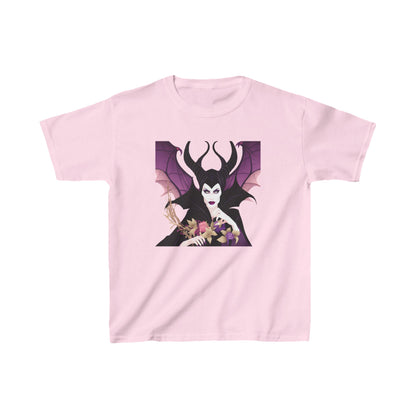 Maleficent Kids Tee in pink, showcasing the iconic villain Maleficent surrounded by vivid floral imagery. A luxurious cotton t-shirt for children inspired by Disney's enchanting Sleeping Beauty.