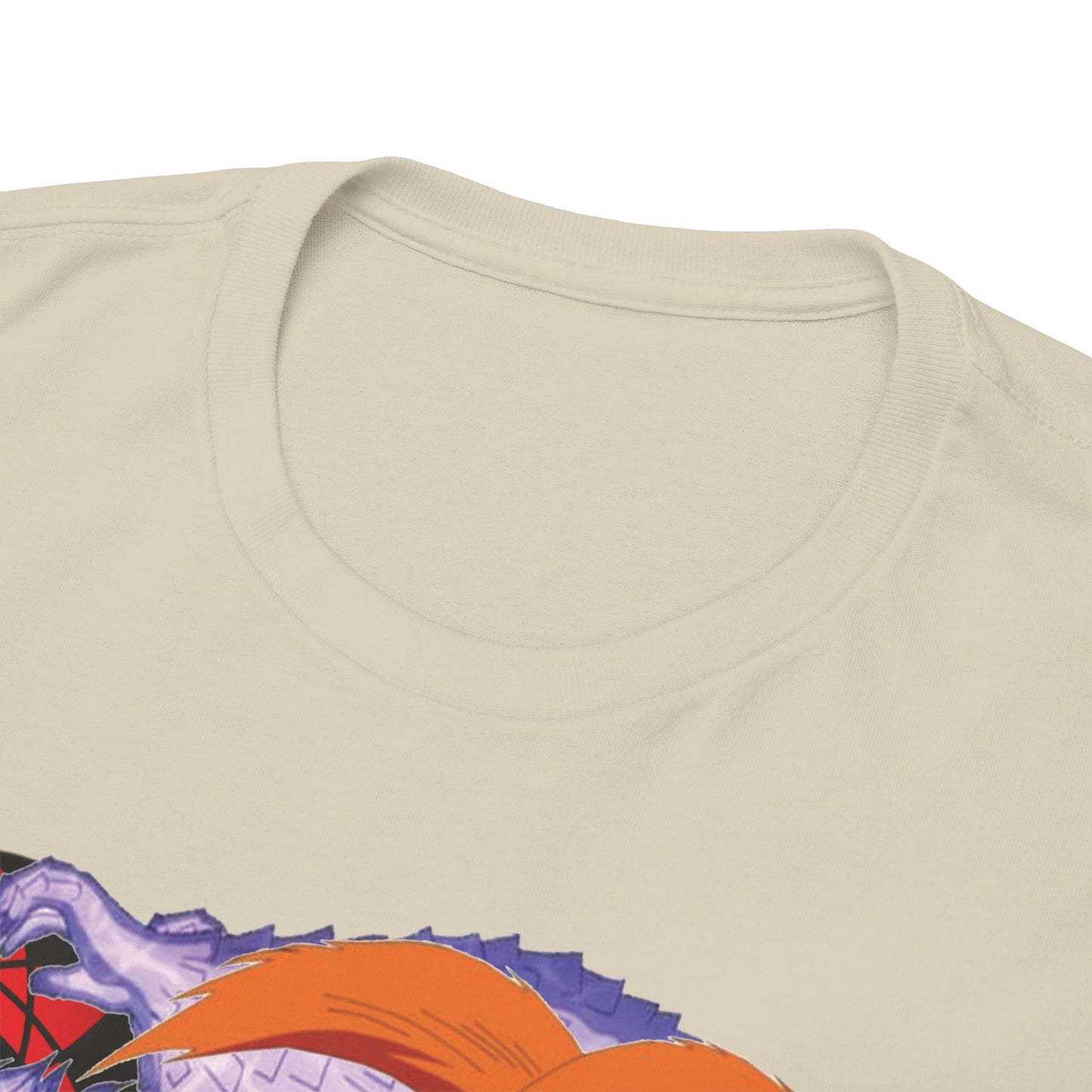 Close-up view of a premium quality t-shirt showcasing intricate anime artwork, highlighting the unique design elements and craftsmanship.