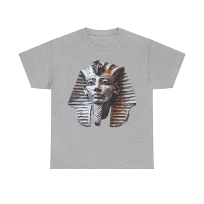 Pharaoh’s Gaze Unisex Graphic Tee - Luxurious Cotton T-Shirt featuring a detailed pharaoh head design on a heather grey background, combining historical artistry with modern fashion.