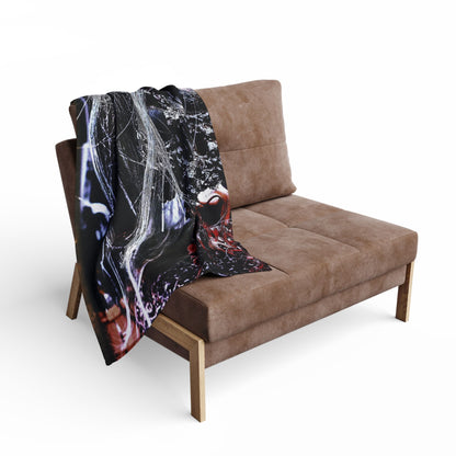 Decorative and Warm Halloween Spooky Arctic Fleece Blanket draped over a plush sofa, enhancing the spooky decor while inviting comfort.