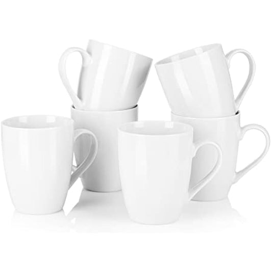 MALACASA, Series Elisa, 6 Pieces Ivory White Porcelain 340ML Coffee Mug Cup