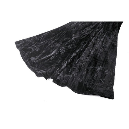 Elegant Dark in Love Alazne Dark Rose Embroidered Layered Mermaid Maxi Dress showcasing luxurious velvety fabric and intricate embroidery, perfect for gothic fashion lovers.