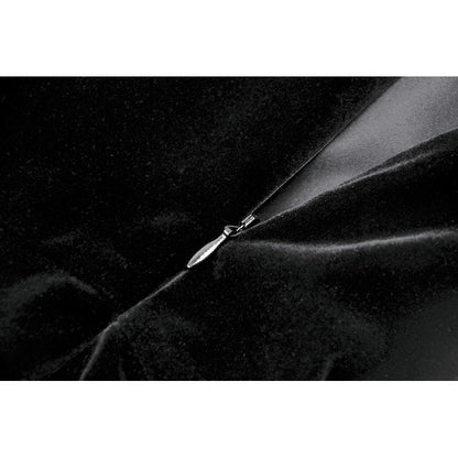 Dark In Love Lux Black Velvet Maxi Dress featuring intricate horn embroidery and elegant square neck design, perfect for gothic fashion lovers.