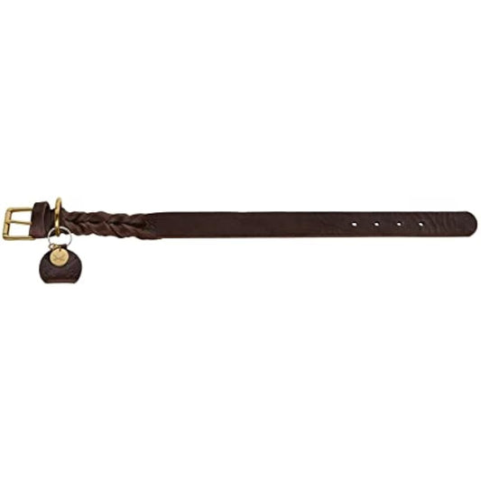 HUNTER SANSIBAR SOLID Leather Dog Collar Heavy Duty Grip Braided 50 (S-M) Dark Brown