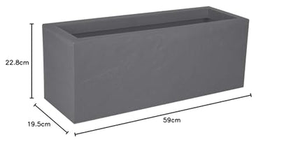 EDA - Volcania'Up 25 L Balcony Box - Imitation Stone Decor - Single Wall - Water Retention Area - 59 x 19.5 x 22.8 cm - Pebble Grey