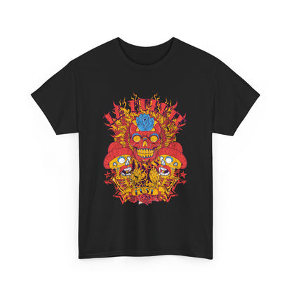 Luxurious black men's t-shirt adorned with an intricate sugar skull graphic, embodying the essence of the Day of the Dead celebration.