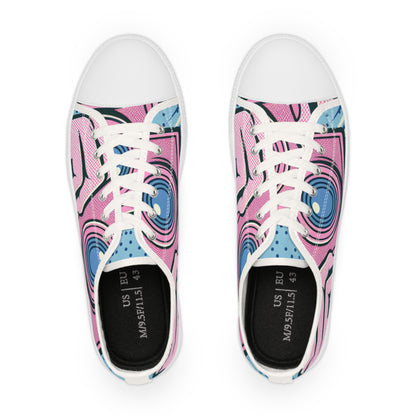 Close-up of Lana Boltstrike Lowtop Sneakers by Printify highlighting the luxurious texture and unique pastel pink striped detailing.