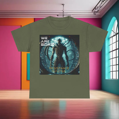 Borg Assimilated Xenomorph Graphic T-Shirt in olive green, elegantly adorned with an iconic alien graphic, epitomising luxury in urban fashion.