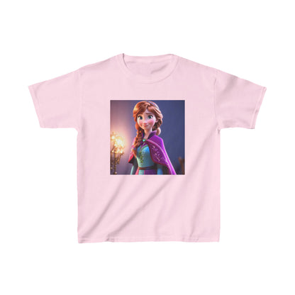 Kids Frozen Anna Heavy Cotton T-Shirt in soft pink, elegantly displaying the beloved character Anna, crafted for ultimate comfort and fashionable flair.