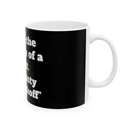 Glossy ceramic mug with a funny slogan, perfect for office humour and a great way to spice up your morning coffee.