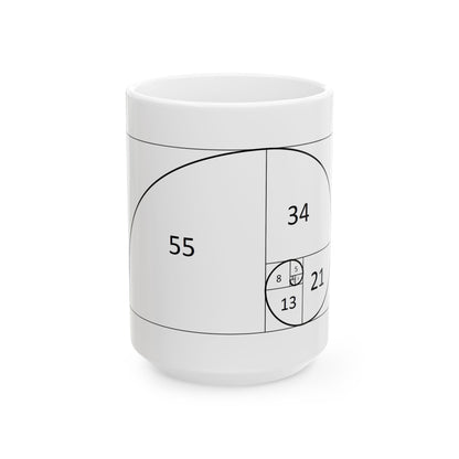 Fibonacci Spiral Image Ceramic Mug – This elegant 12 oz coffee cup adds a splash of mathematical charm to your tea or coffee routine.