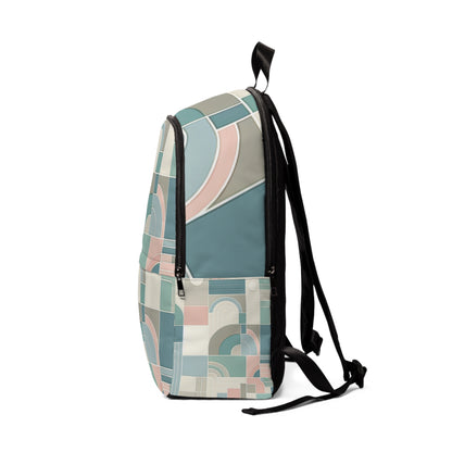 Close-up of the Modern Abstract Pastel Backpack from Dazzling Dreams Studio highlighting its chic design, padded straps, and high-quality materials for comfort and durability.