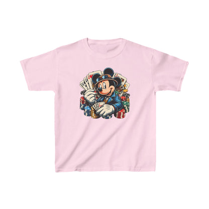 Refined Child's Mickey Mouse Poker Unisex Graphic Tee Shirt featuring an artistic illustration of Mickey Mouse, ideal for young enthusiasts of poker and Disney.