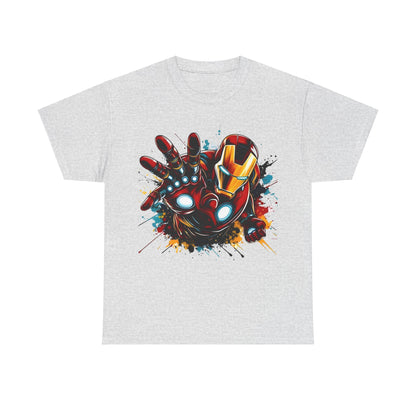Unleash Your Inner Hero: Iron Man Graphic Unisex Tee Shirt in grey, displaying a vivid portrayal of Iron Man with intricate details and dynamic colours.