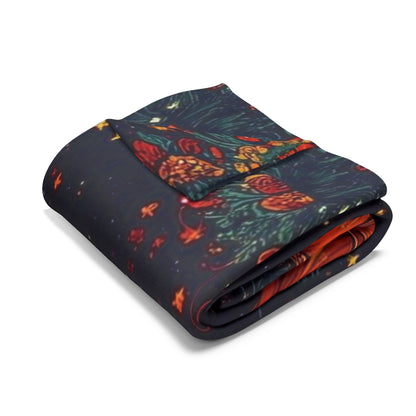 Luxuriously folded Decorative and Warm Halloween Spooky Arctic Fleece Blanket showcasing a beautiful Halloween design with vivid colours, perfect for gifting or personal use.