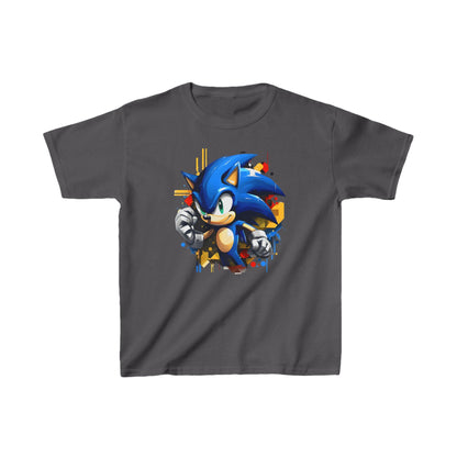 Luxury Child's Sonic The Hedgehog Unisex Graphic Tee Shirt in grey, highlighting a stylish depiction of Sonic, perfect for young fans who appreciate modern design and nostalgic charm.
