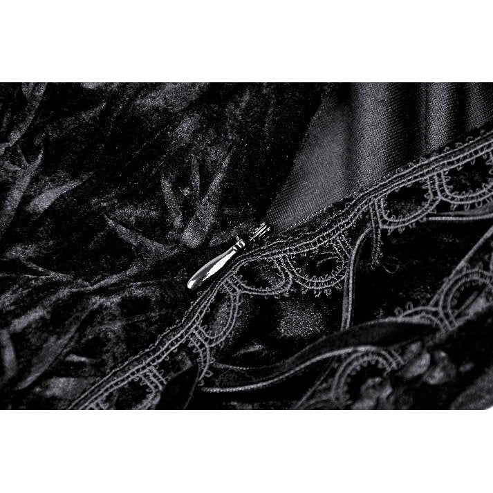 Close-up of the detailed embroidery on the Dark in Love Alazne Dark Rose Mermaid Maxi Dress, highlighting gothic elegance and luxurious craftsmanship.